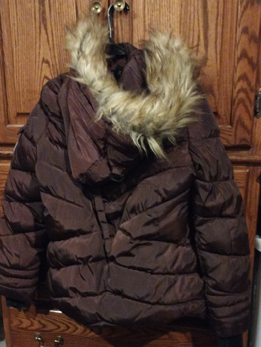 Madden NYC Kids Large Merlot Puffer Jacket with Faux Fur Hood